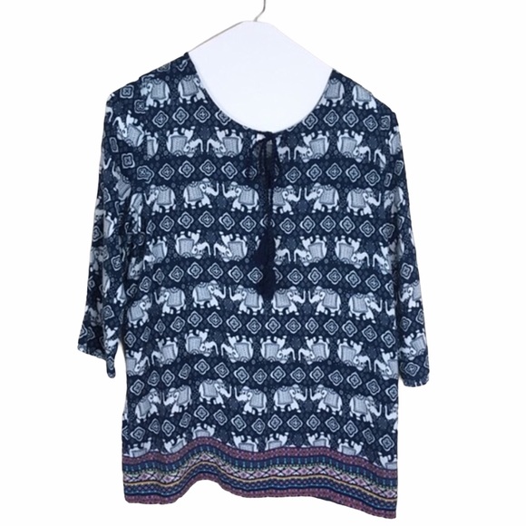 Navy elephant print tunic - beautiful, comfortable and colorful. Wore 2 times. - Picture 1 of 7